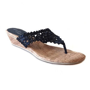 Dexflex Comfort Black Lacey Cork Wedge Sandal